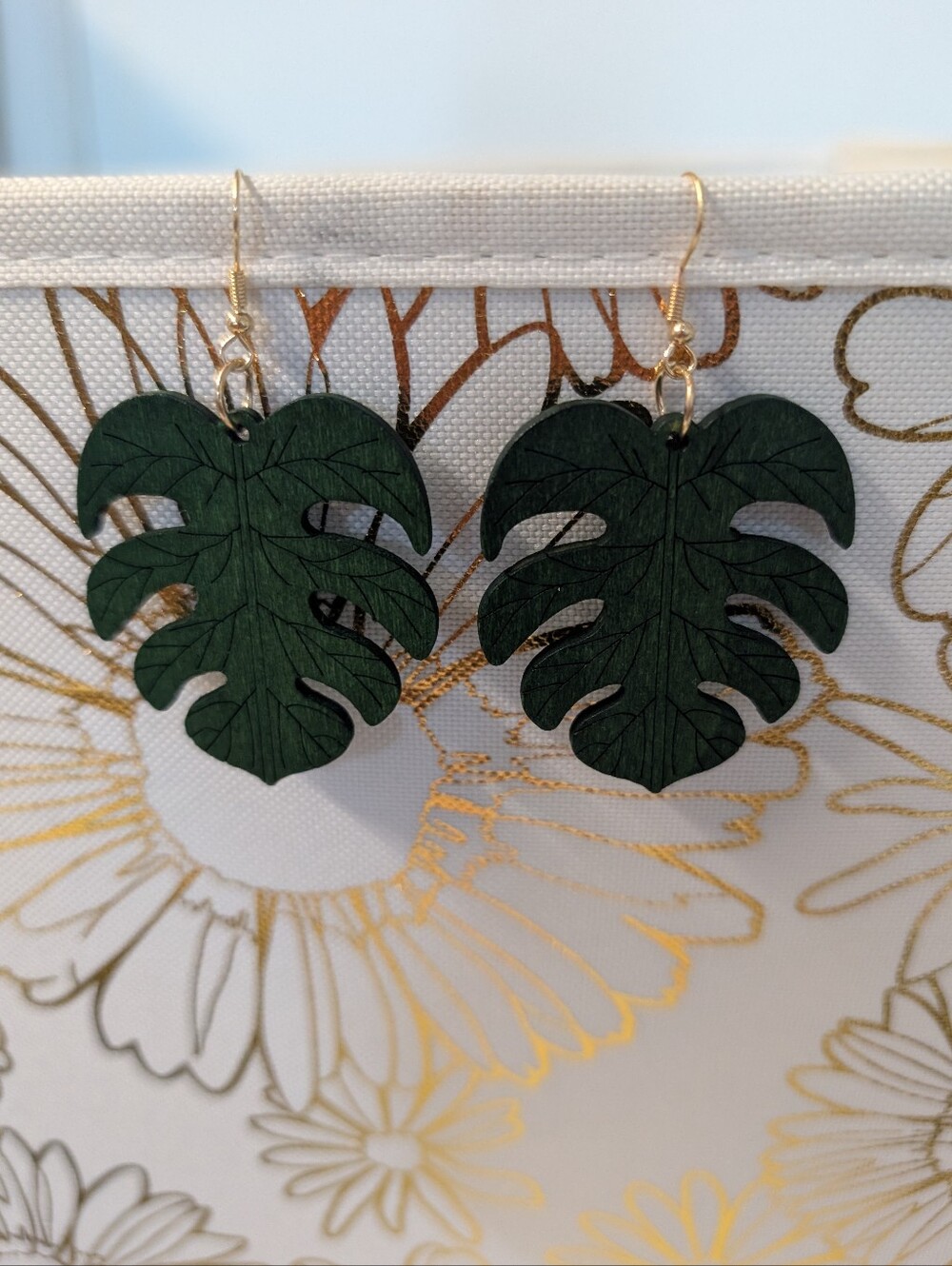 Green Monstera Leaf Dangle Earrings New